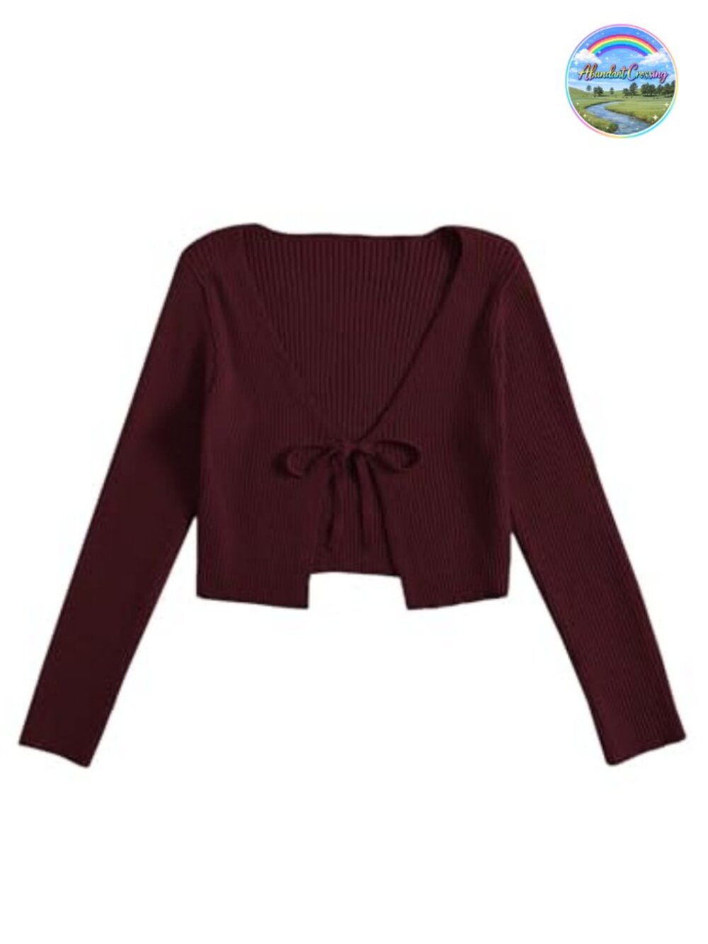 Tie Front Long Sleeve Ribbed Knit Shrug Cardigan Crop Top